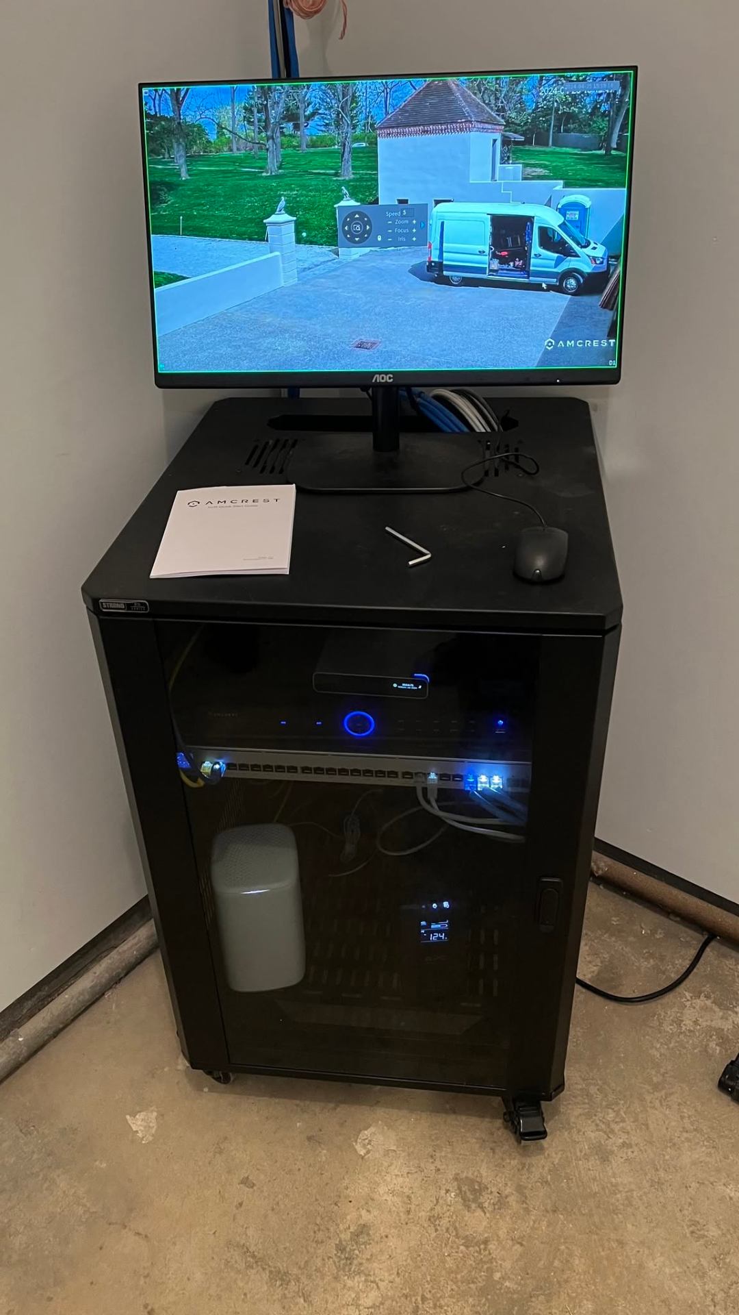 Amcrest surveillance monitor and network rack for home security